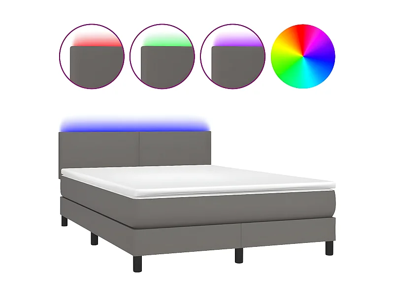 Sommier à lattes de lit avec matelas et LED Gris 140x200