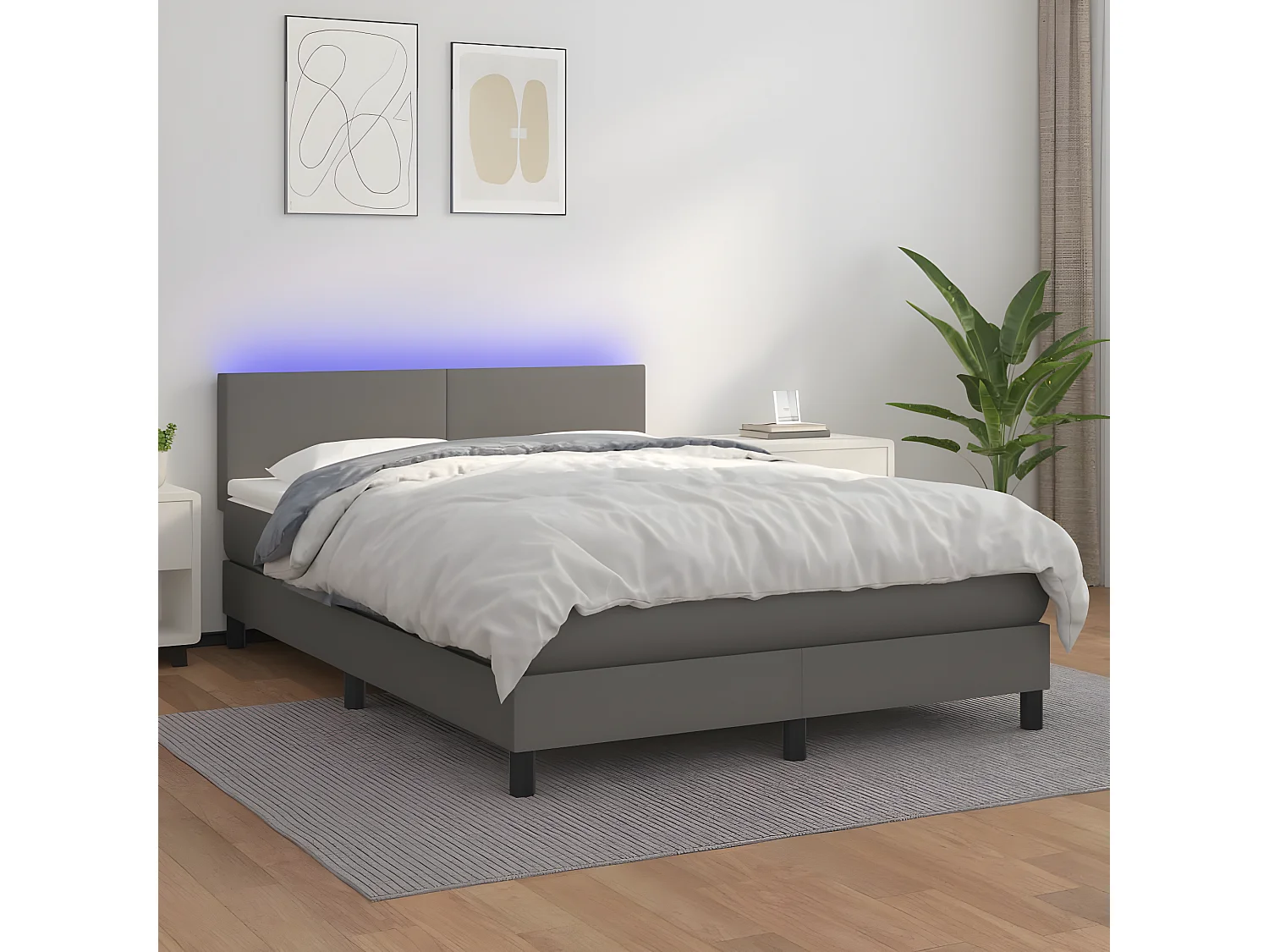 Sommier à lattes de lit avec matelas et LED Gris 140x200