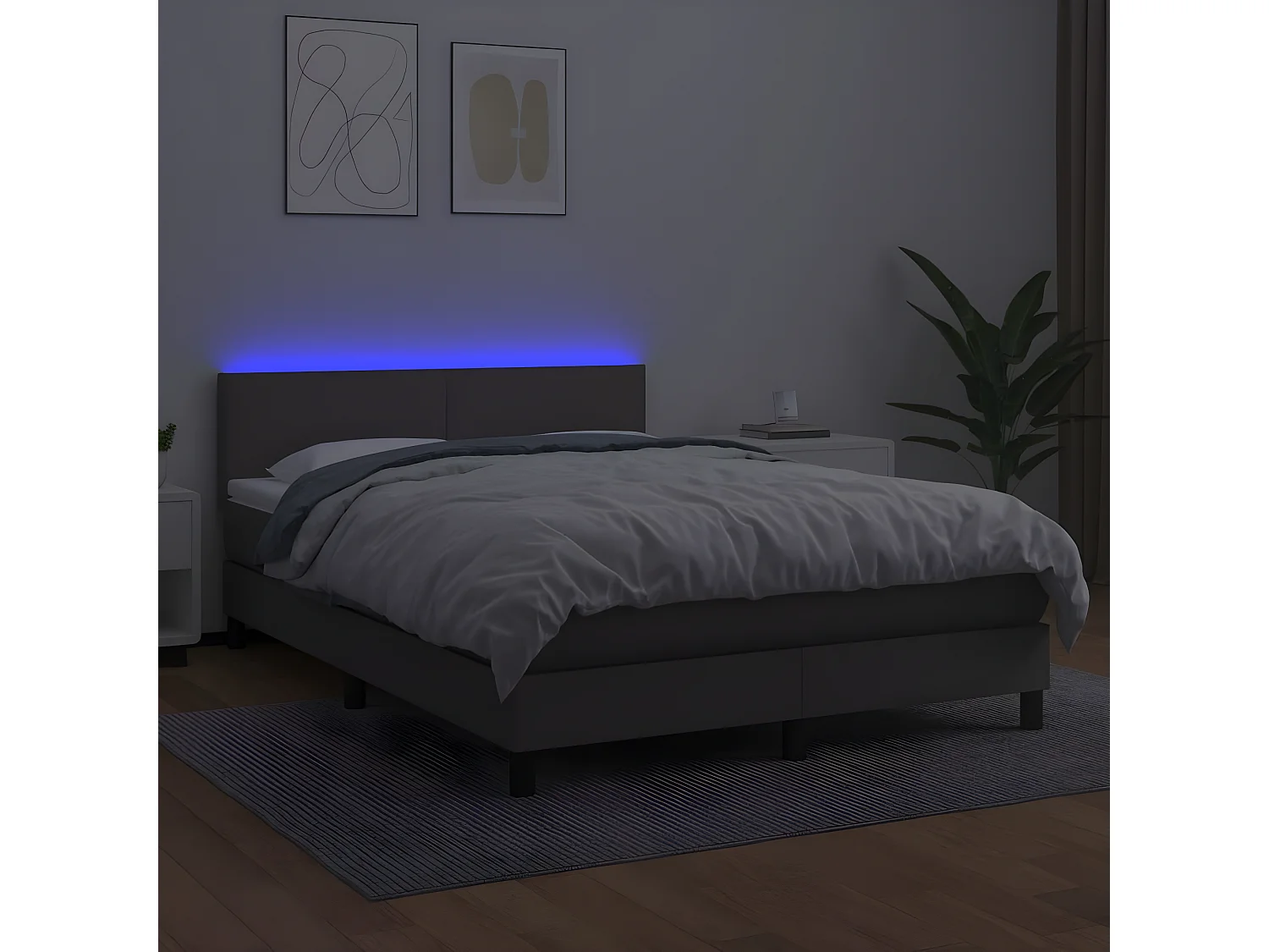 Sommier à lattes de lit avec matelas et LED Gris 140x200