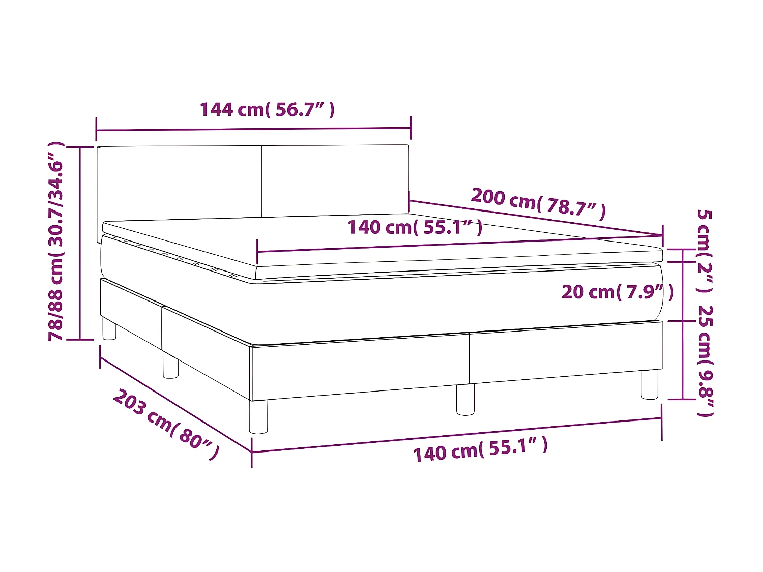 Sommier à lattes de lit avec matelas et LED Gris 140x200