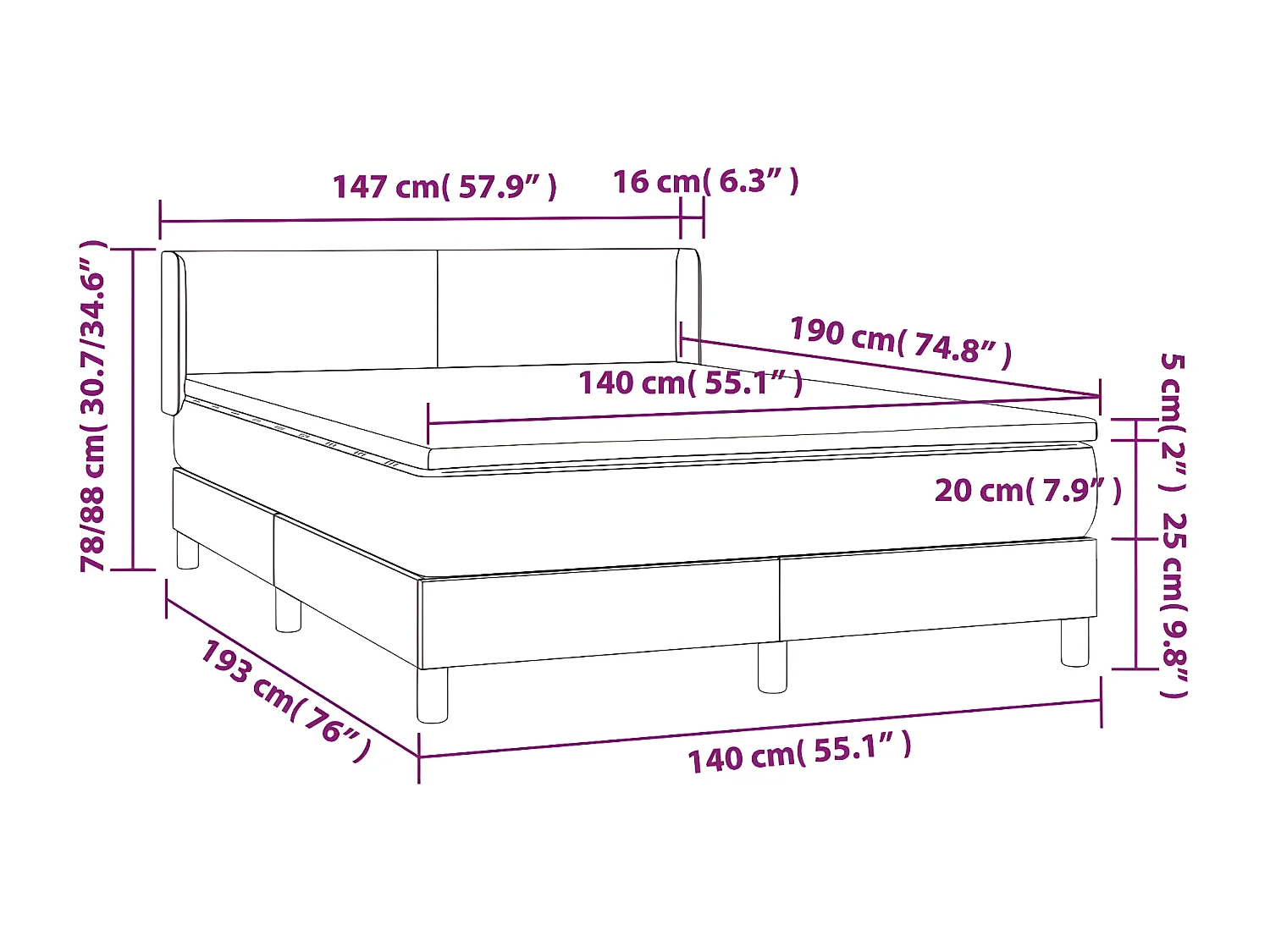 Sommier à lattes de lit avec matelas Gris 140x190 Similicuir
