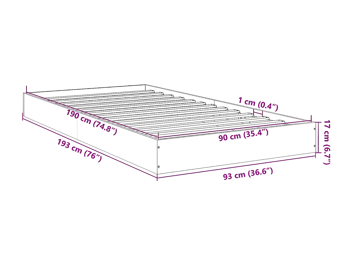 Bedframe bewerkt hout betongrijs 90x190 cm