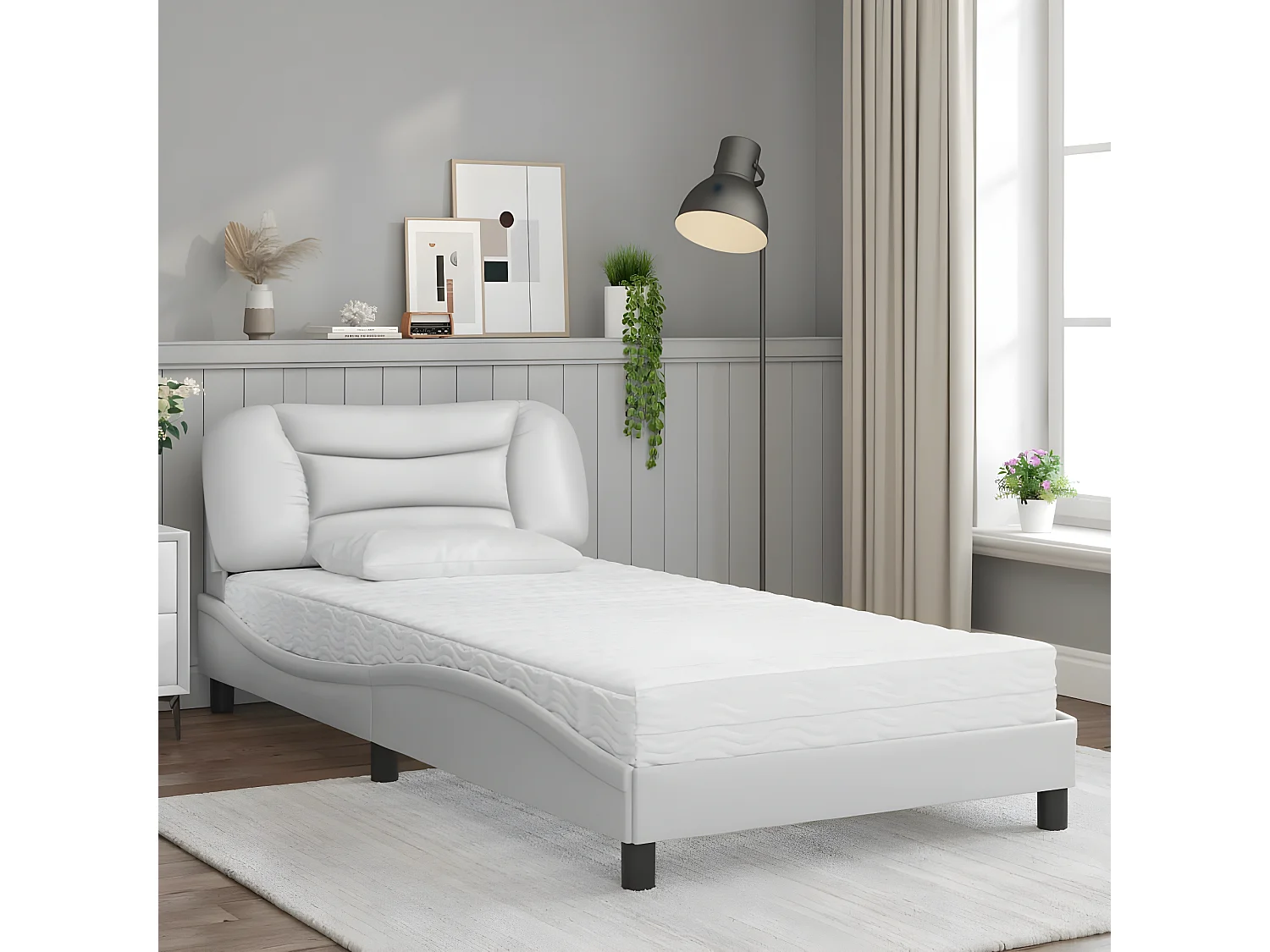 Lit avec matelas blanc 100x200 similicuir