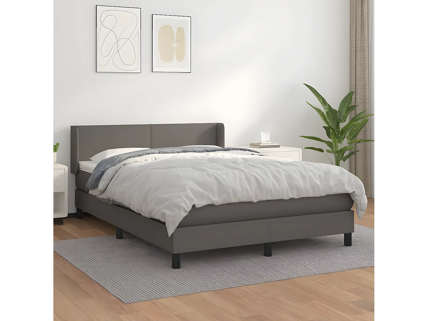 Sommier à lattes de lit avec matelas Gris 140x200 Similicuir