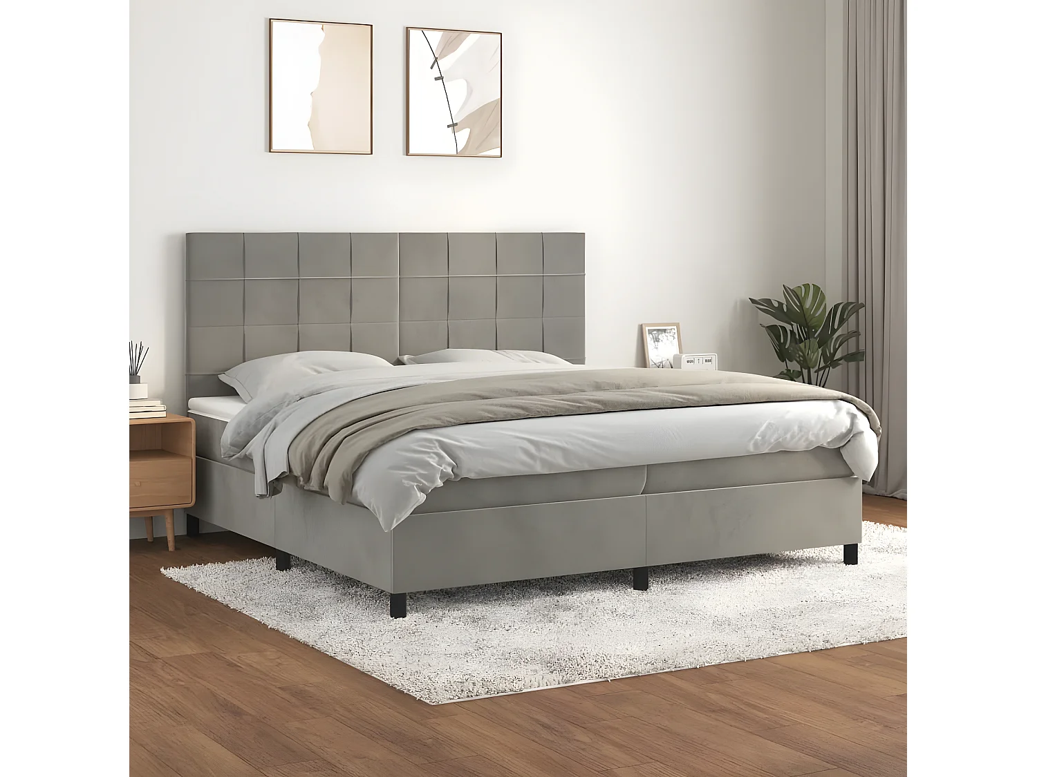 Sommier à lattes de lit et matelas Gris clair 200x200 Velours