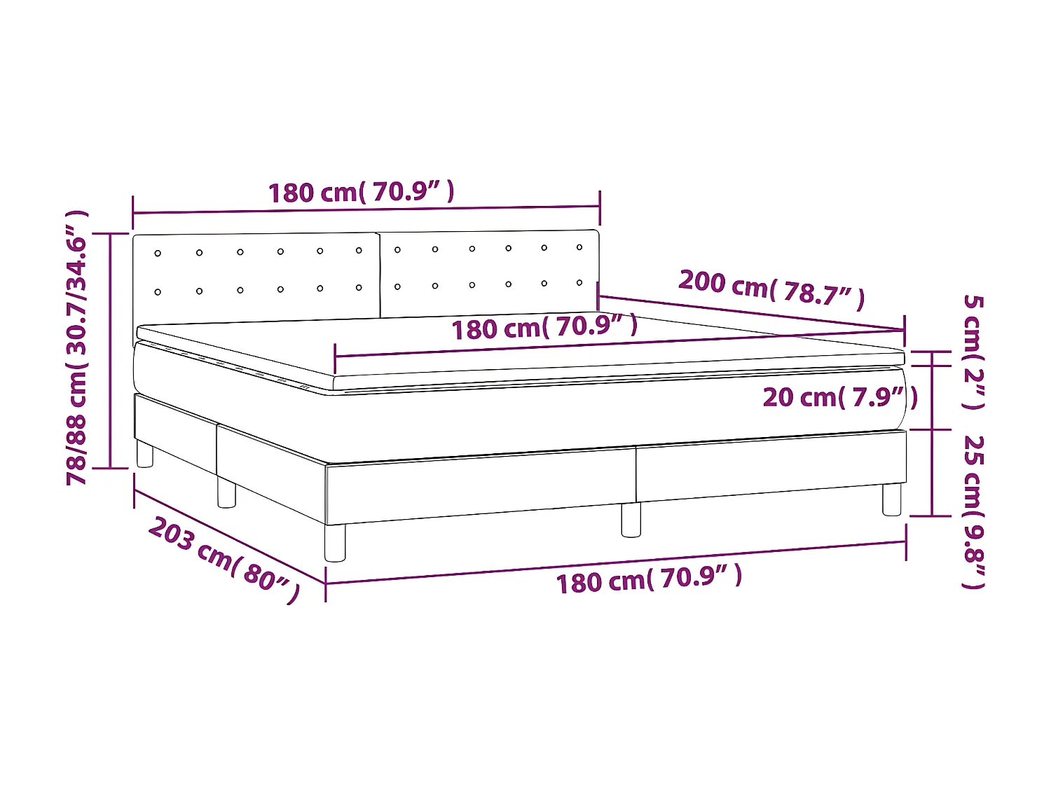 Sommier à lattes de lit avec matelas et LED Gris 180x200