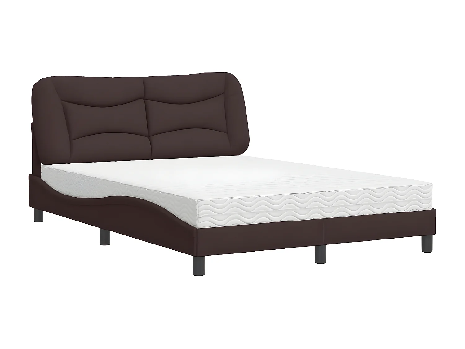 Lit avec matelas marron foncé 140x200 tissu