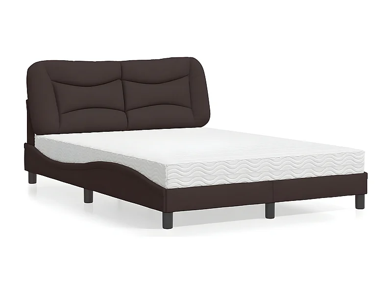 Lit avec matelas marron foncé 140x200 tissu