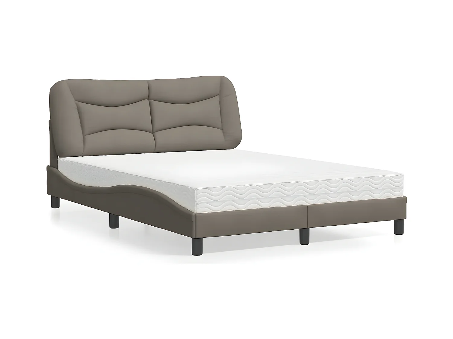 Lit avec matelas taupe 140x200 tissu