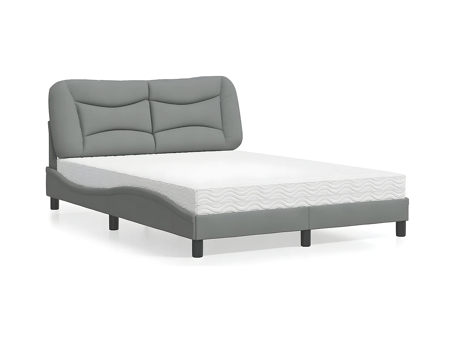 Lit avec matelas gris clair 140x200 tissu