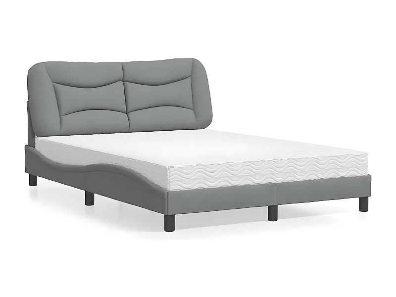 Lit avec matelas gris clair 140x200 tissu