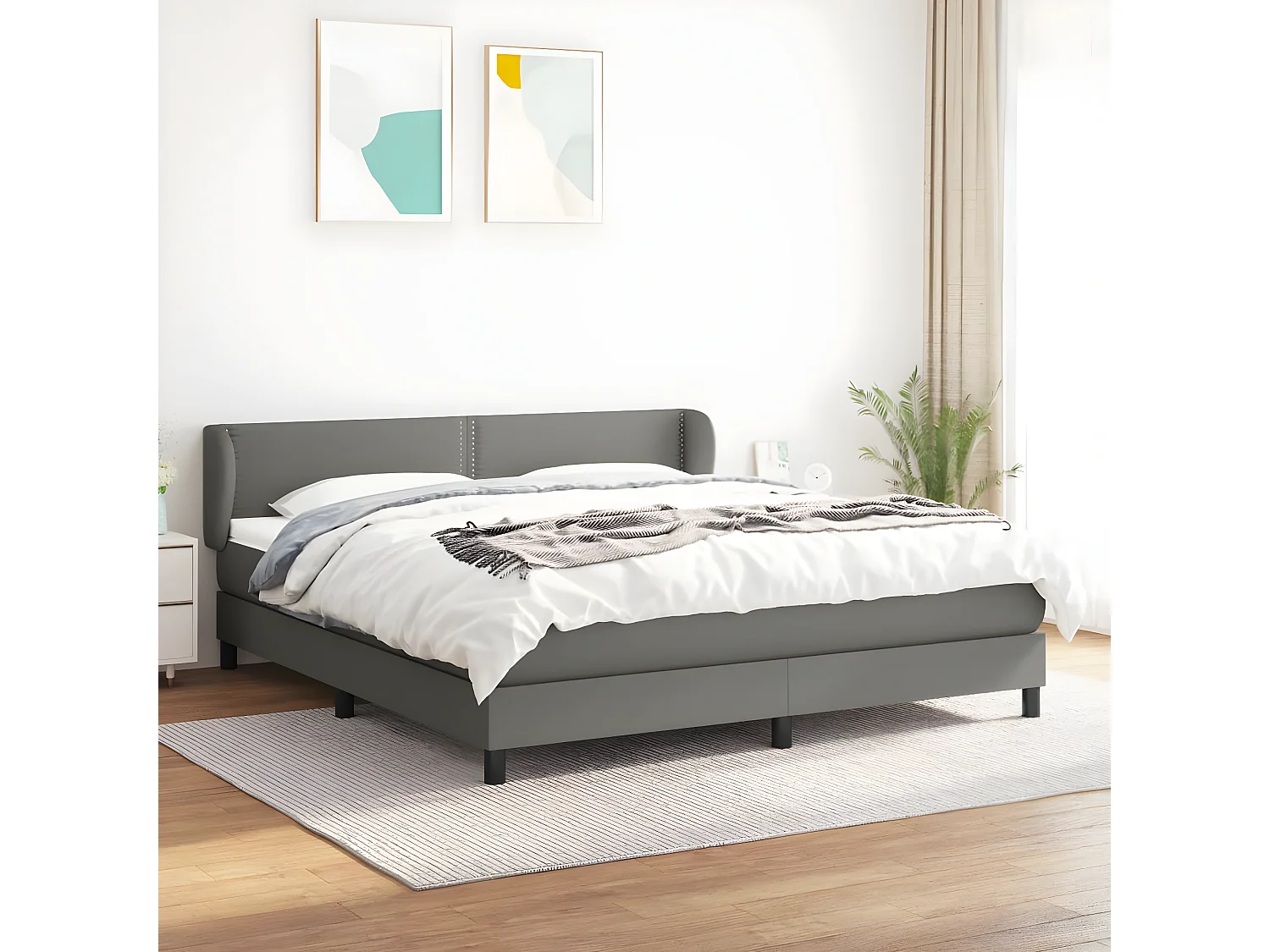 Sommier à lattes de lit avec matelas Gris foncé 180x200 Tissu