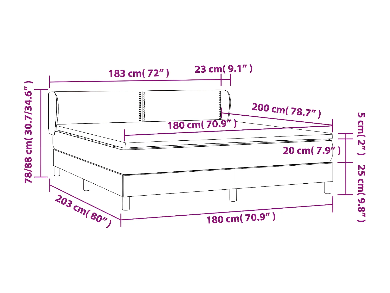 Sommier à lattes de lit avec matelas Gris foncé 180x200 Tissu