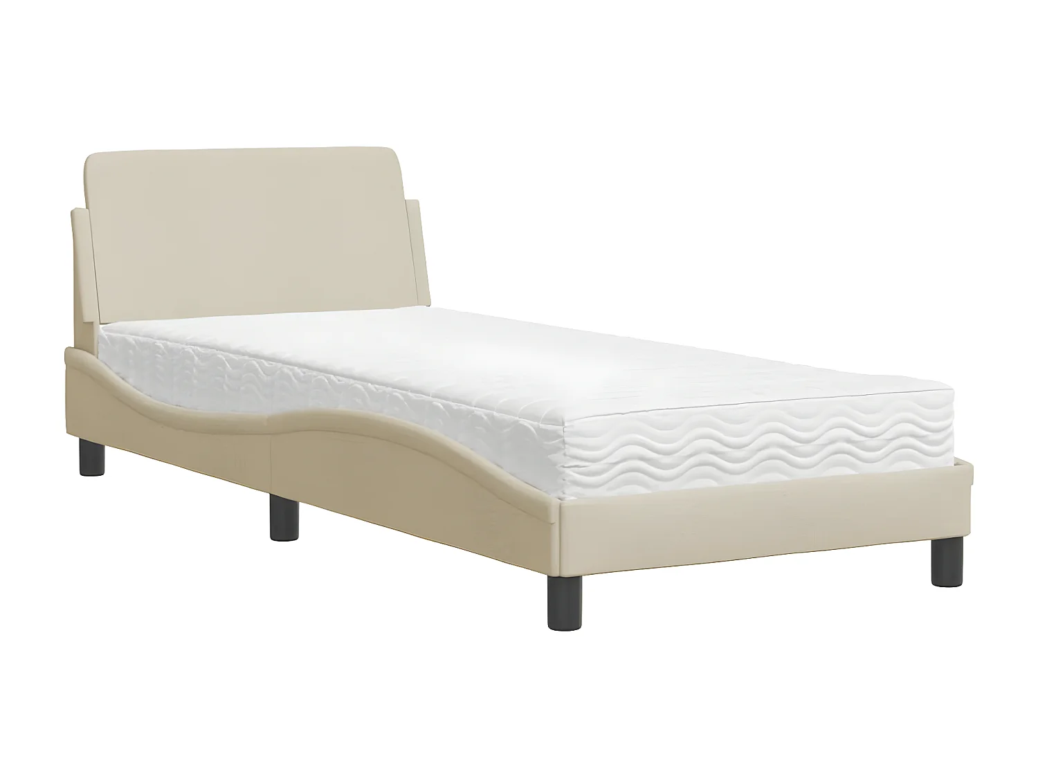 Lit avec matelas crème 90x200 tissu