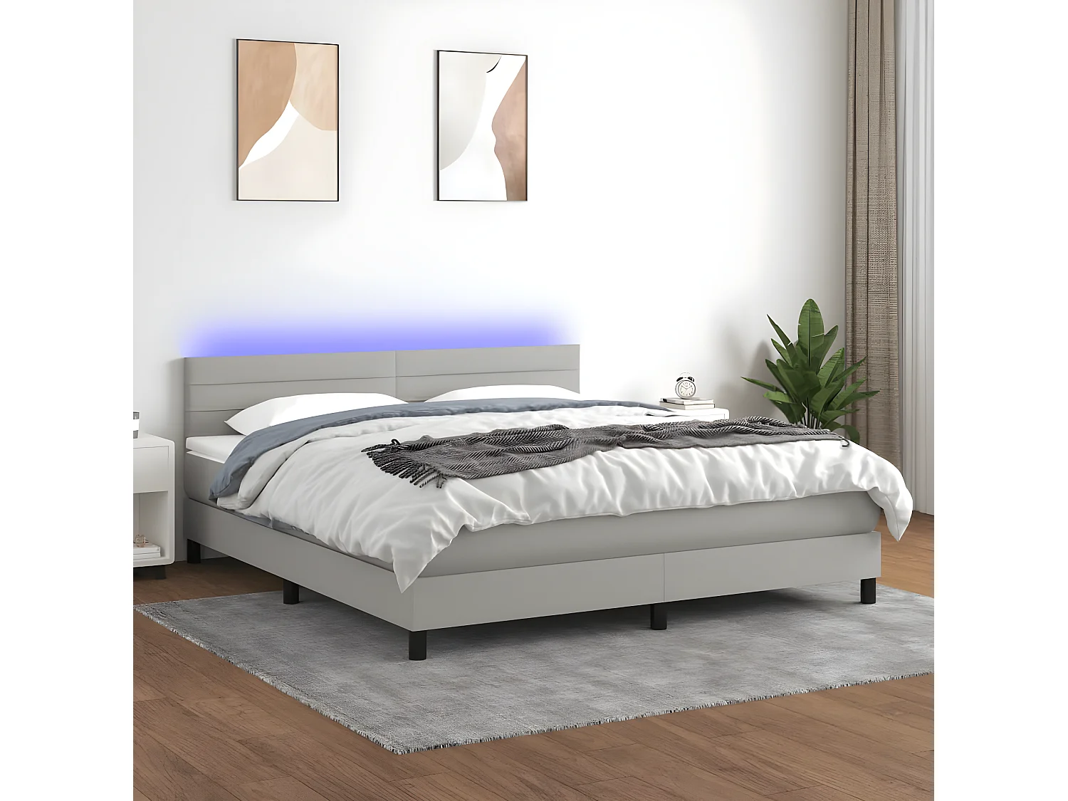Sommier à lattes de lit et matelas et LED Gris clair 180x200