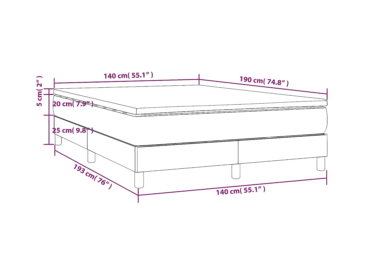 Sommier à lattes de lit avec matelas Gris 140x190 Similicuir