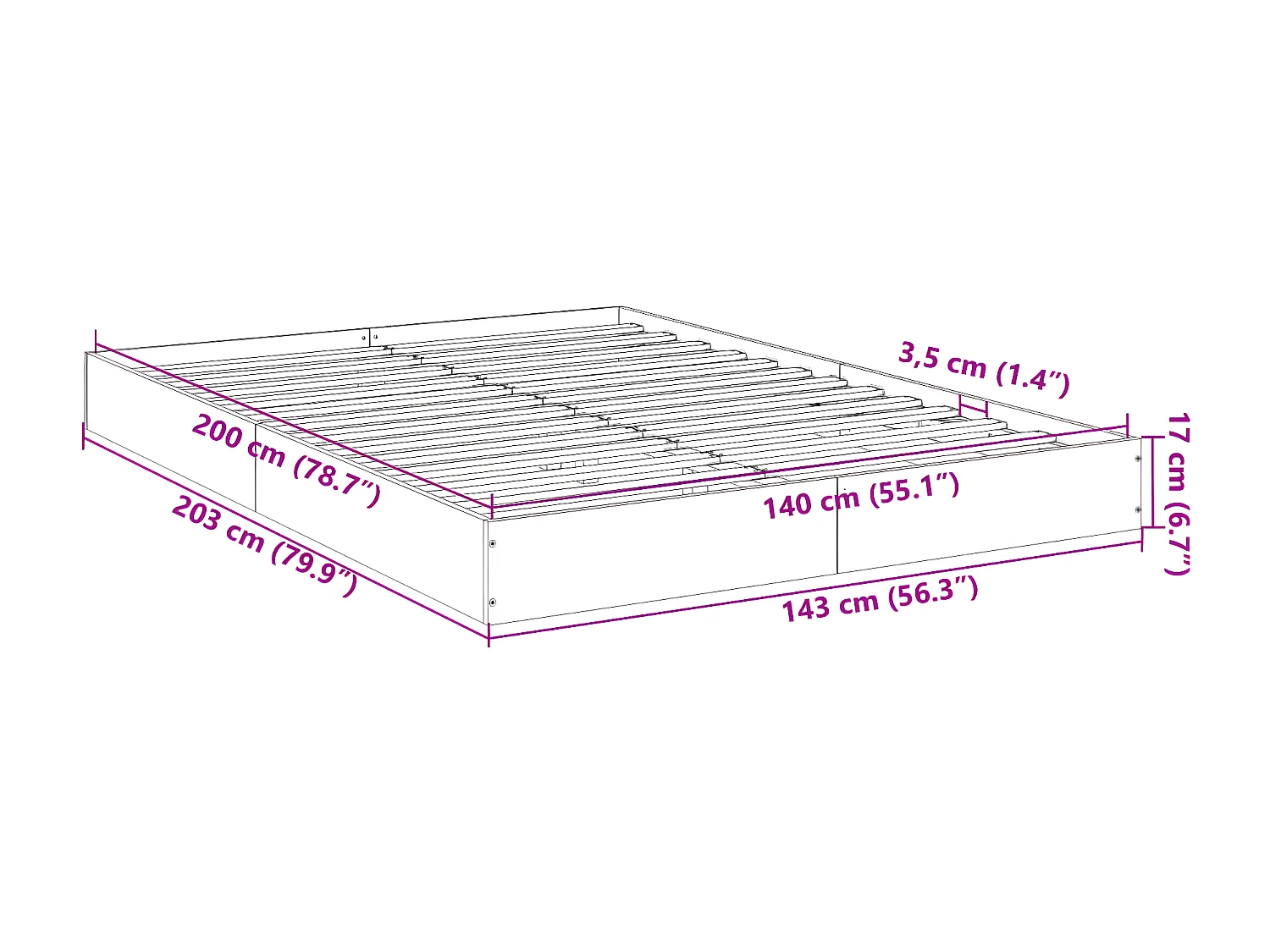 Cadre de lit chêne marron 140x200 bois d'ingénierie