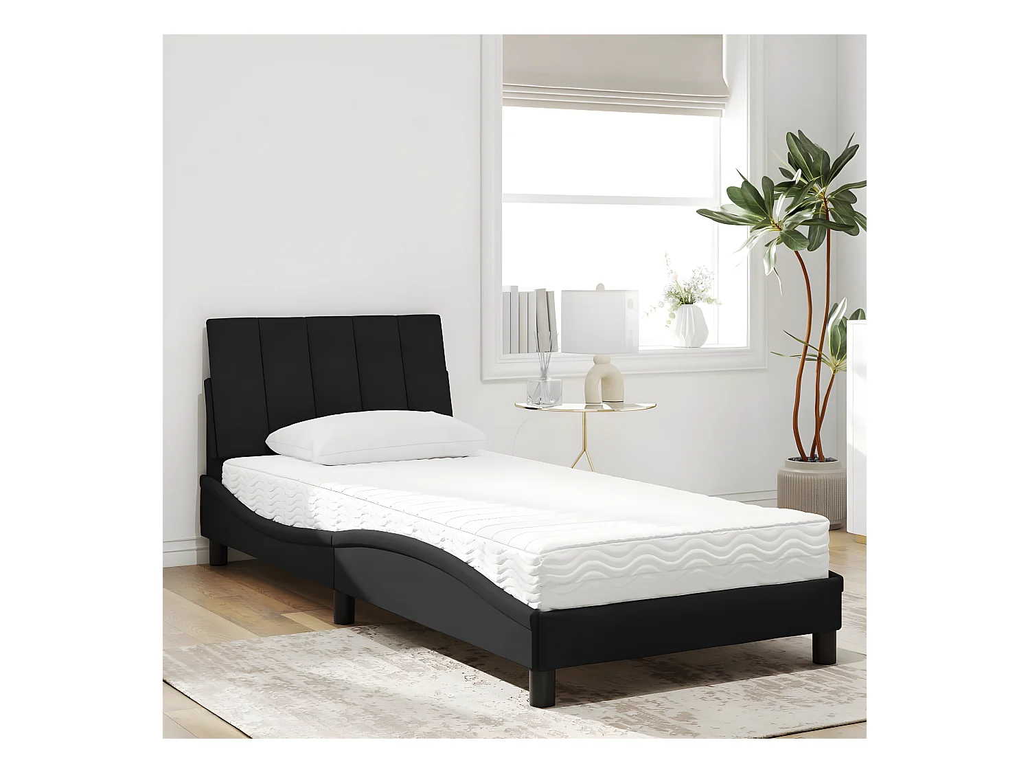 Lit avec matelas noir 80x200 velours