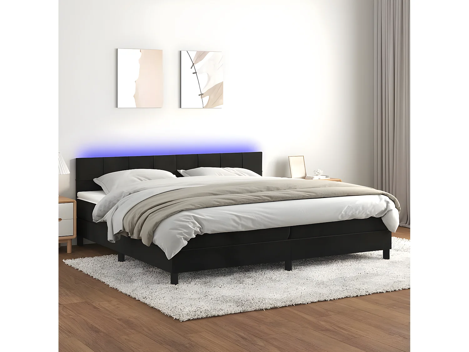 Sommier à lattes de lit avec matelas et LED Noir 200x200