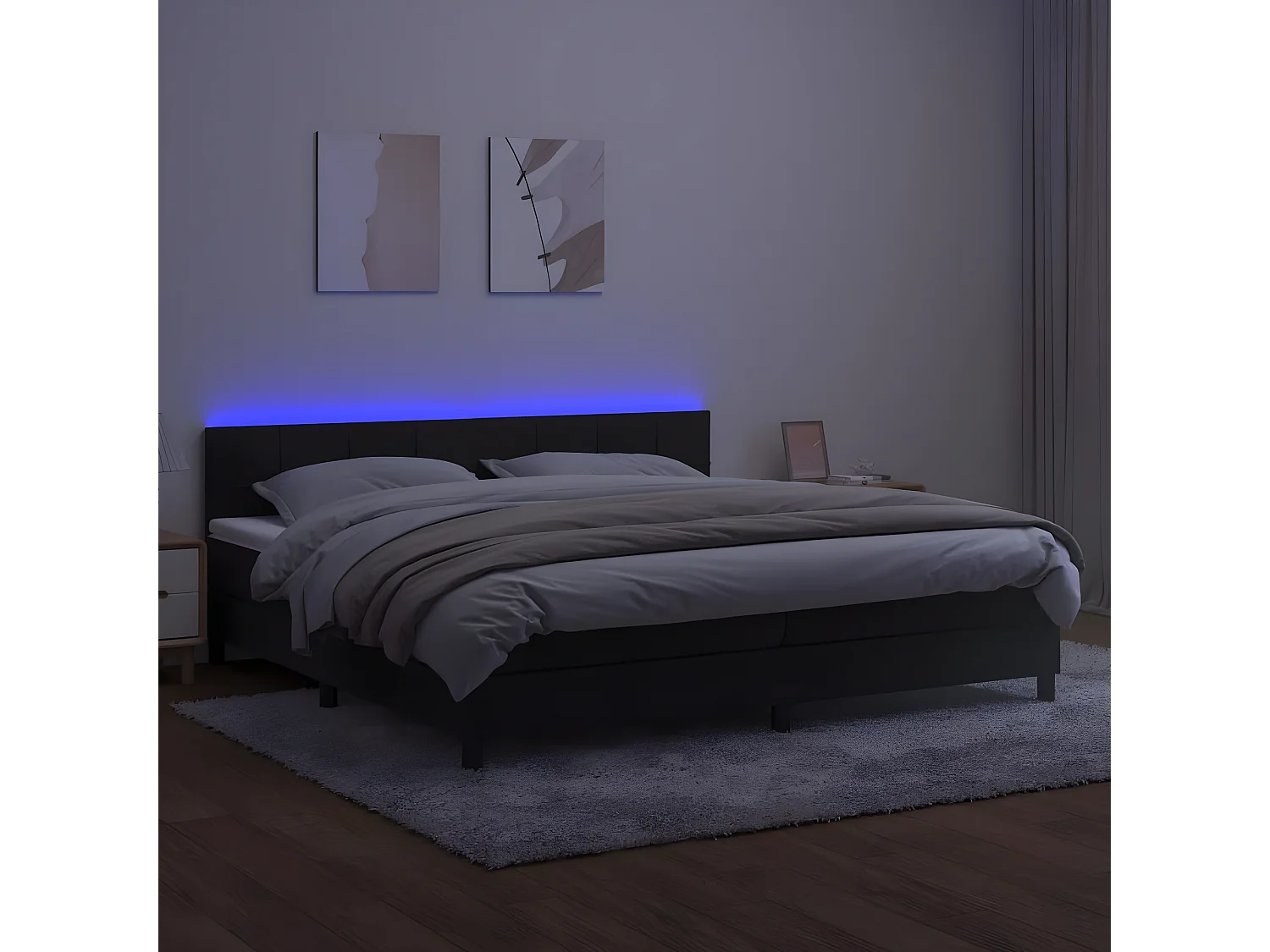 Sommier à lattes de lit avec matelas et LED Noir 200x200