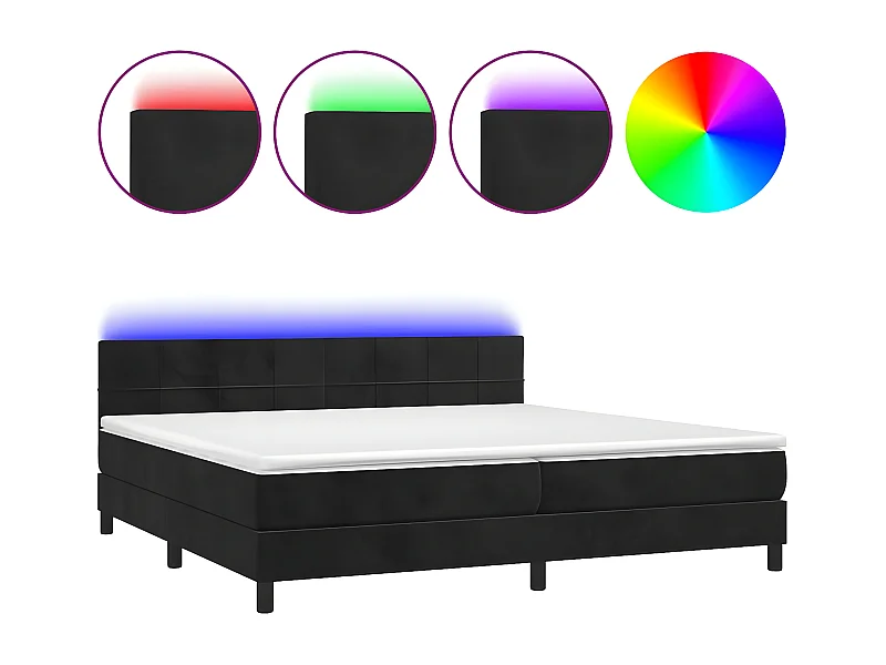 Sommier à lattes de lit avec matelas et LED Noir 200x200