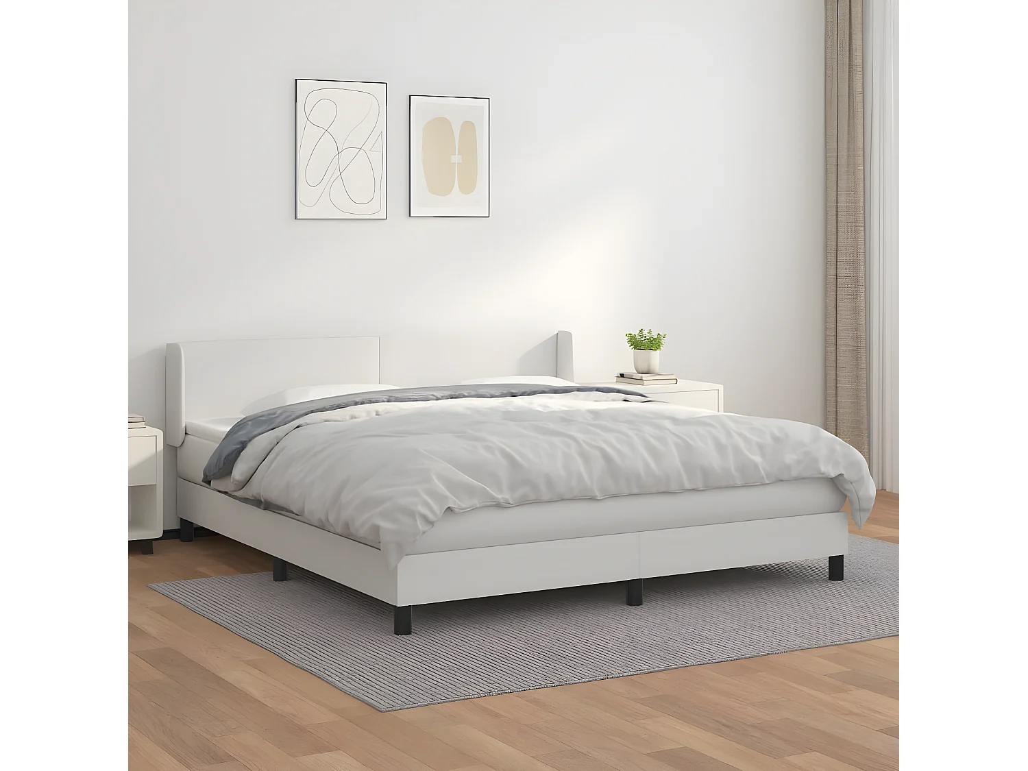 Sommier à lattes de lit avec matelas Blanc 180x200 Similicuir