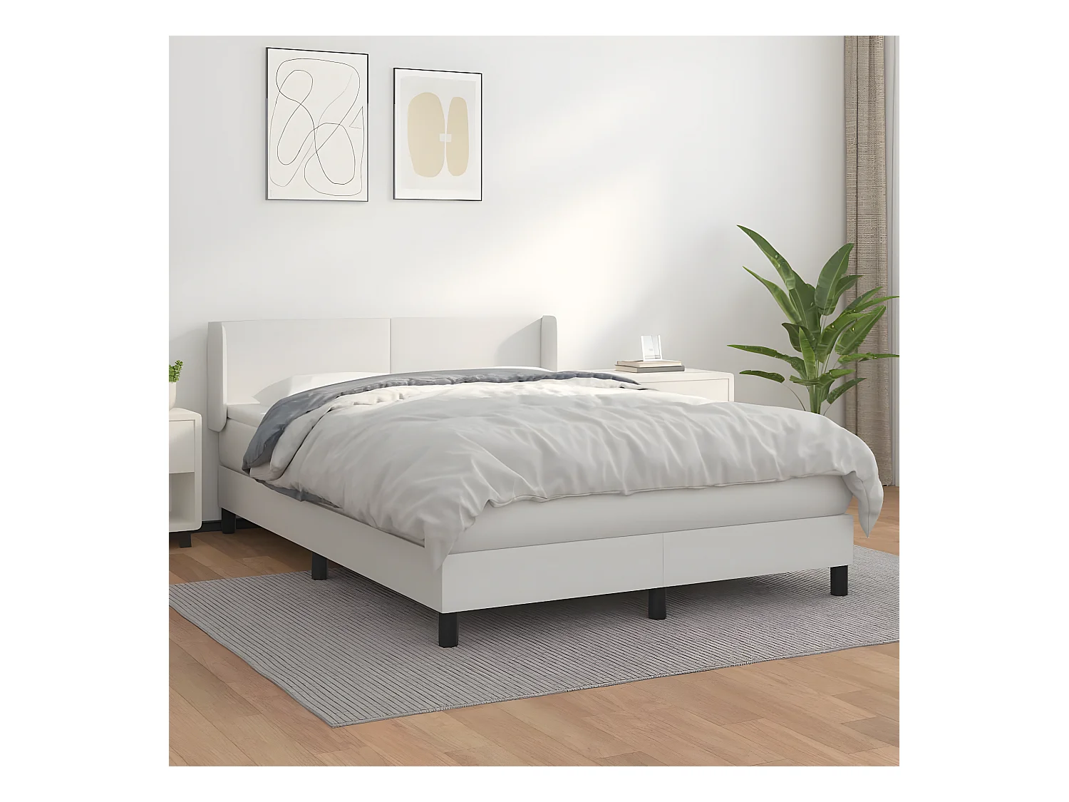 Sommier à lattes de lit avec matelas Blanc 140x190 Similicuir