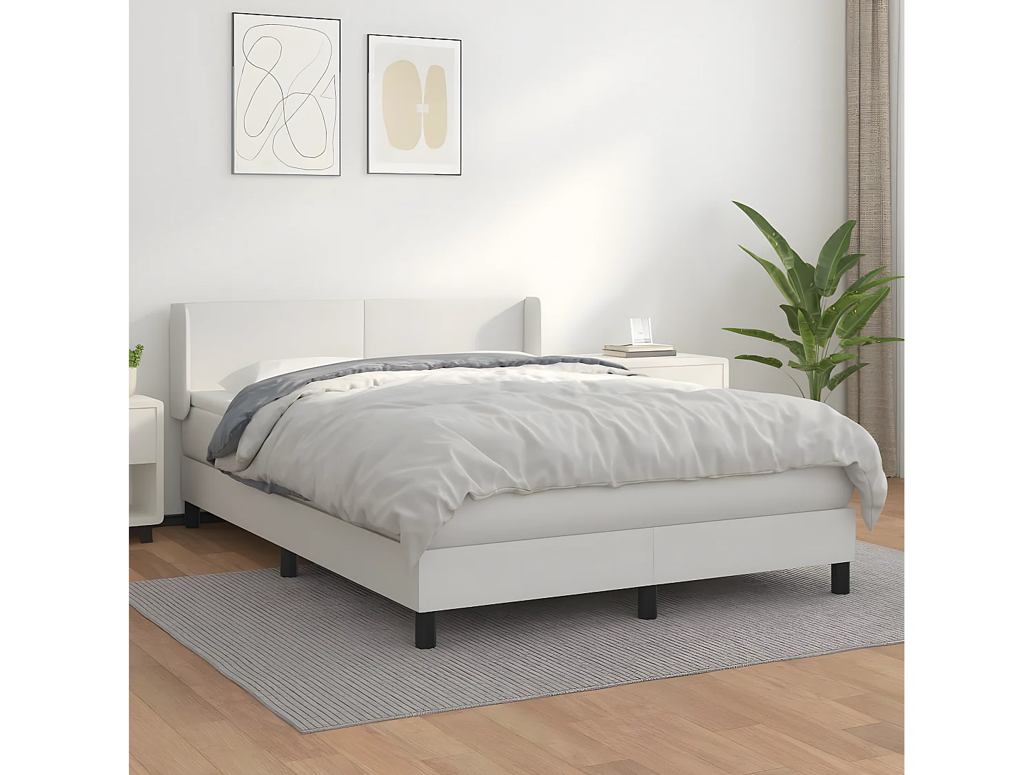 Sommier à lattes de lit avec matelas Blanc 140x190 Similicuir