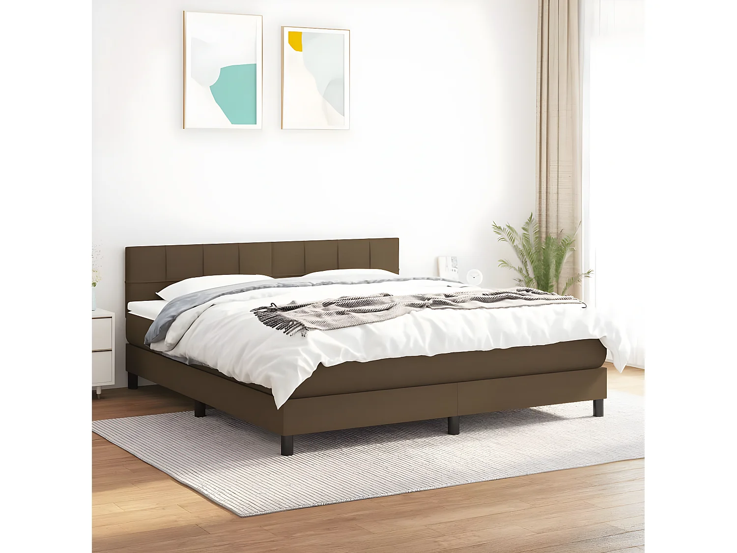 Lit à sommier tapissier avec matelas Marron foncé 160x200 3