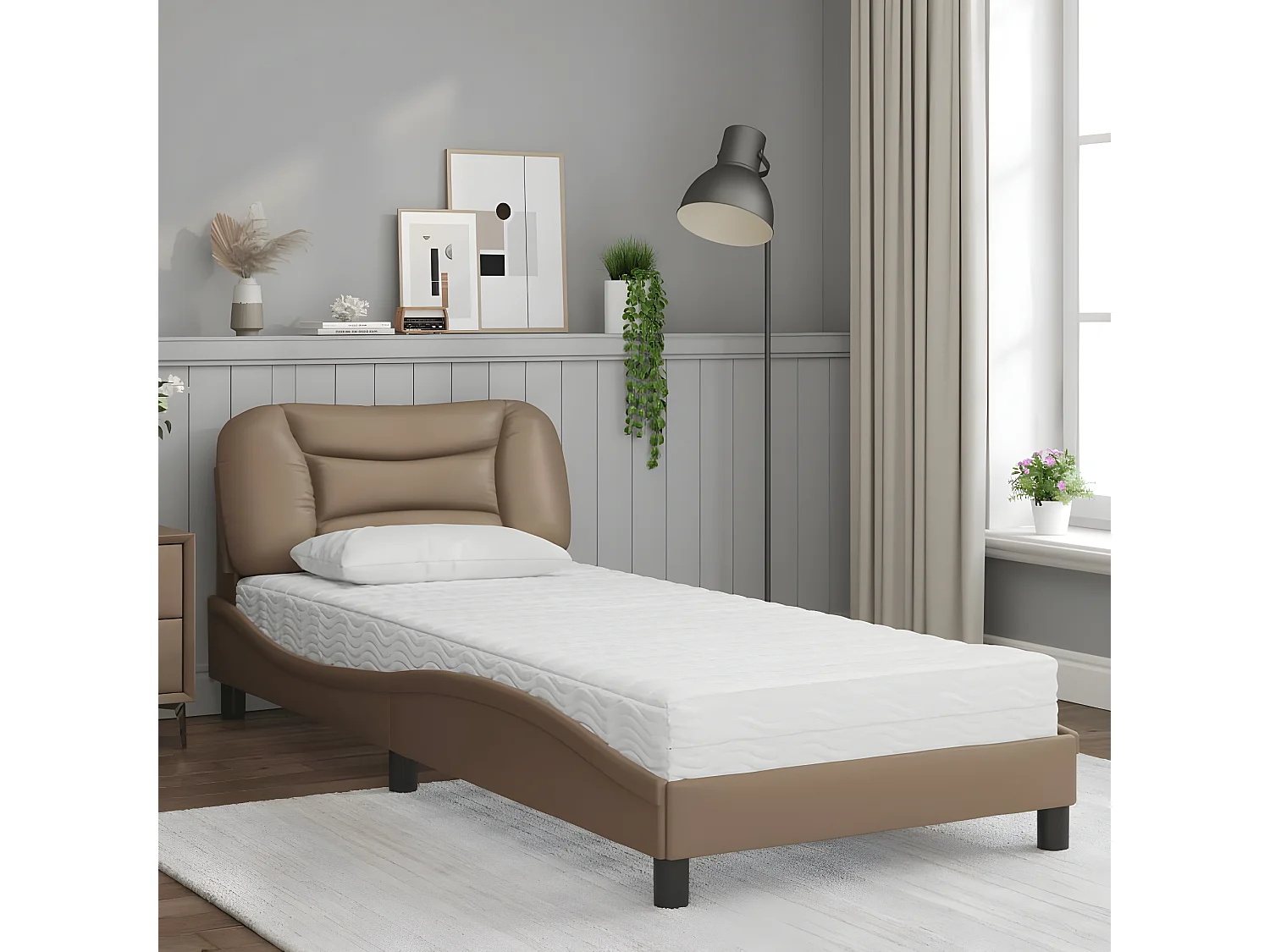 Lit avec matelas cappuccino 90x200 similicuir