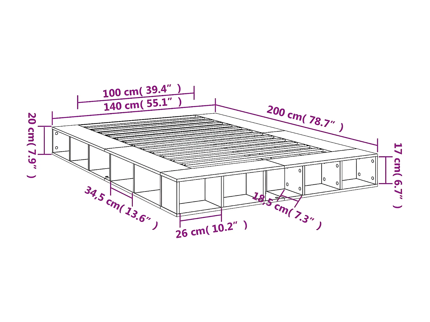 Cadre de lit sonoma gris 140x200 bois d'ingénierie