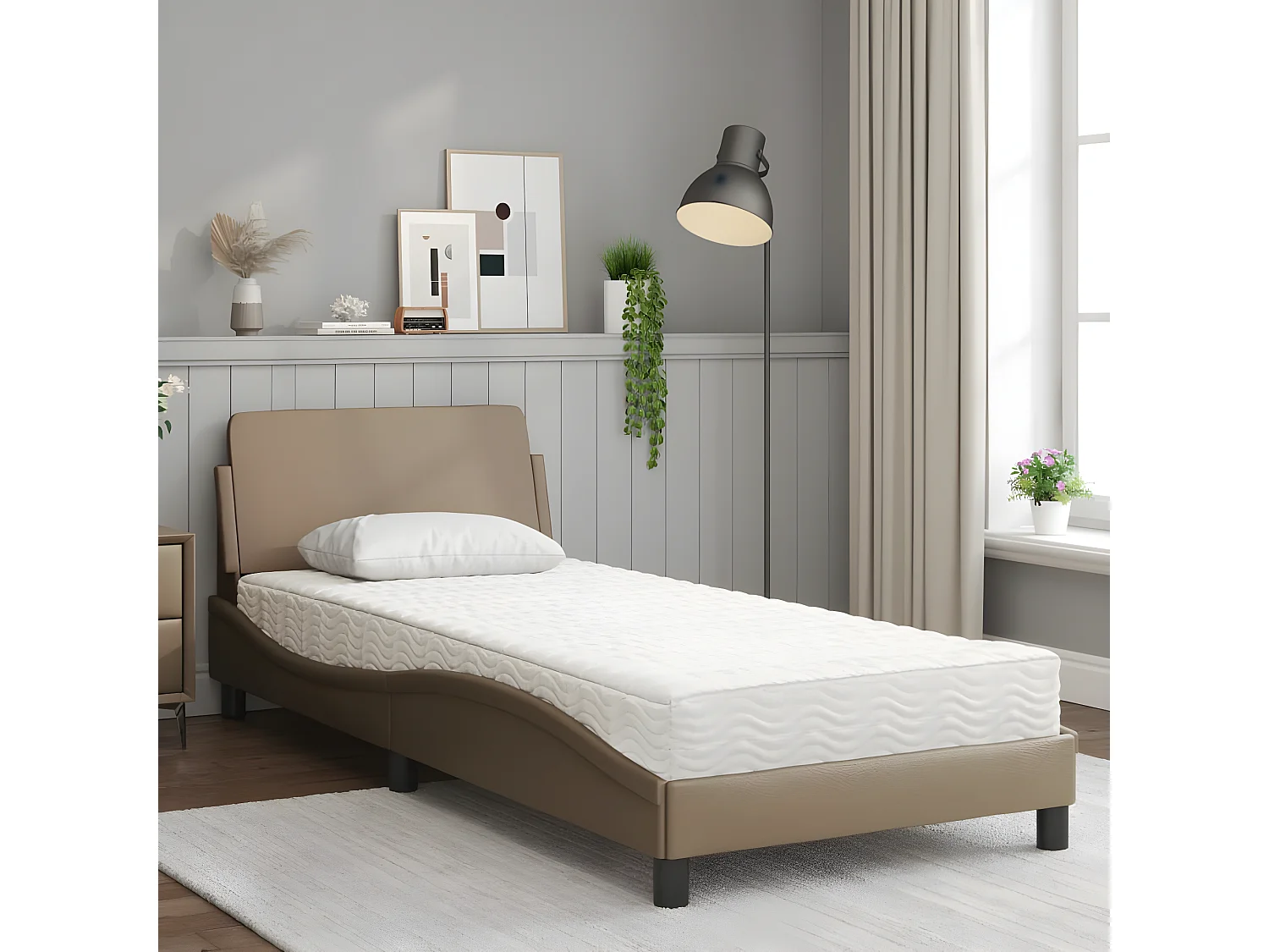 Lit avec matelas cappuccino 90x200 similicuir