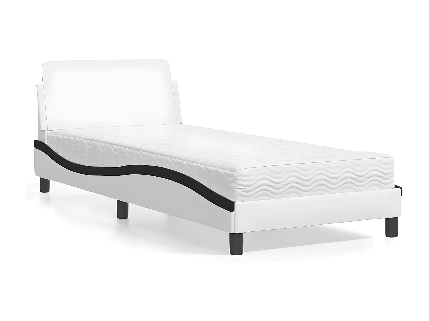 Lit avec matelas blanc et noir 90x200 similicuir