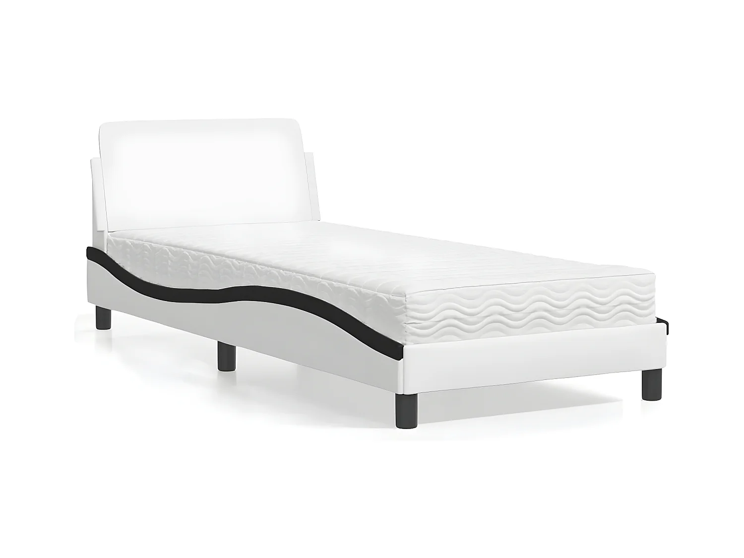 Lit avec matelas blanc et noir 90x200 similicuir