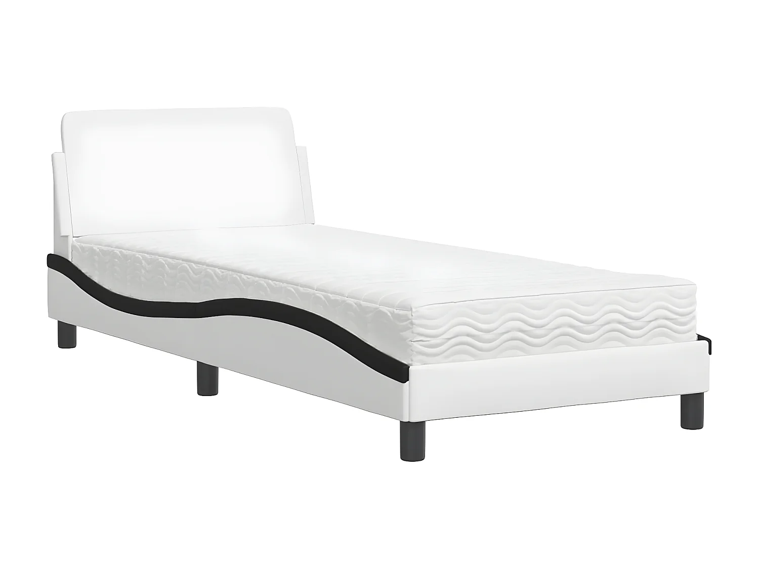 Lit avec matelas blanc et noir 90x200 similicuir