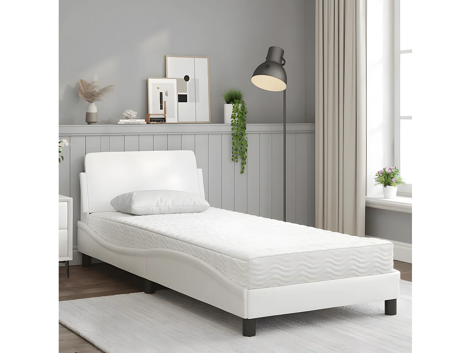 Lit avec matelas blanc 90x200 similicuir
