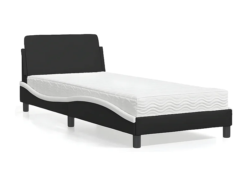 Lit avec matelas noir et blanc 90x200 similicuir