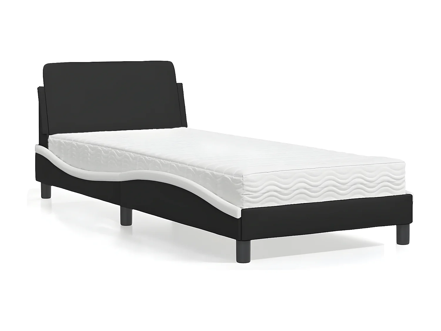 Lit avec matelas noir et blanc 90x200 similicuir