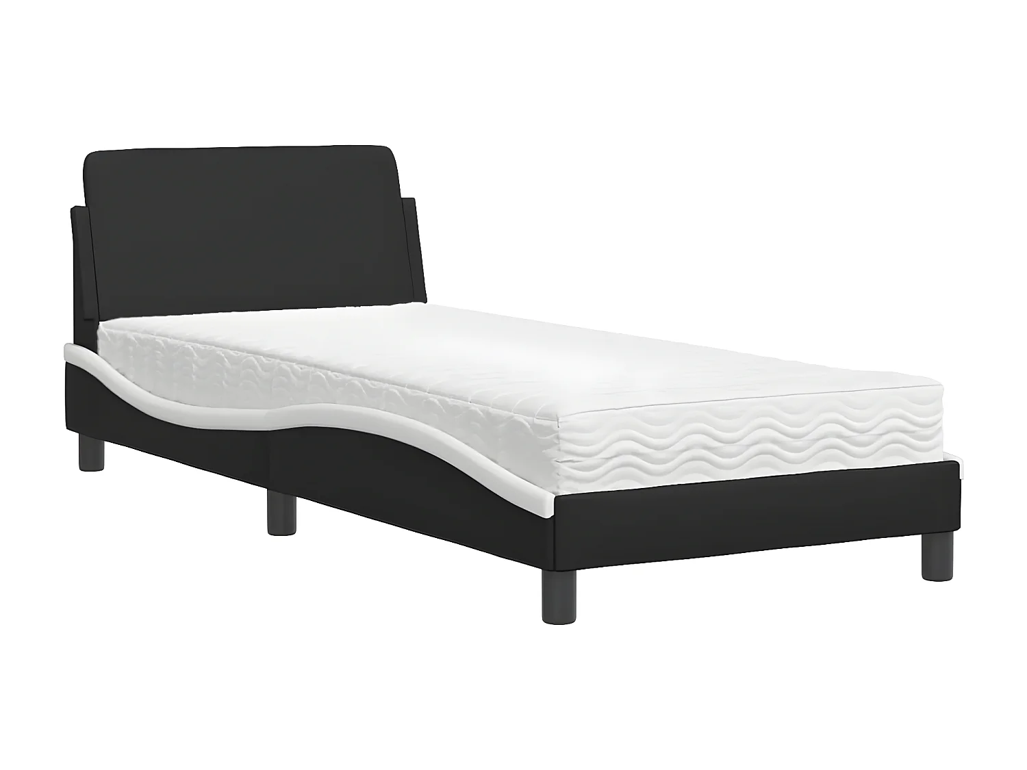 Lit avec matelas noir et blanc 90x200 similicuir