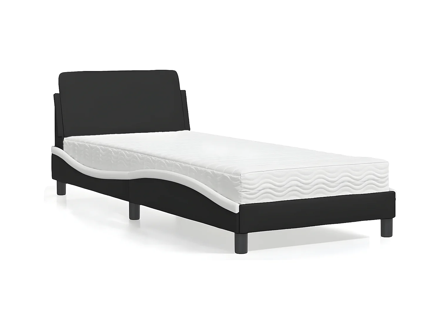 Lit avec matelas noir et blanc 90x200 similicuir