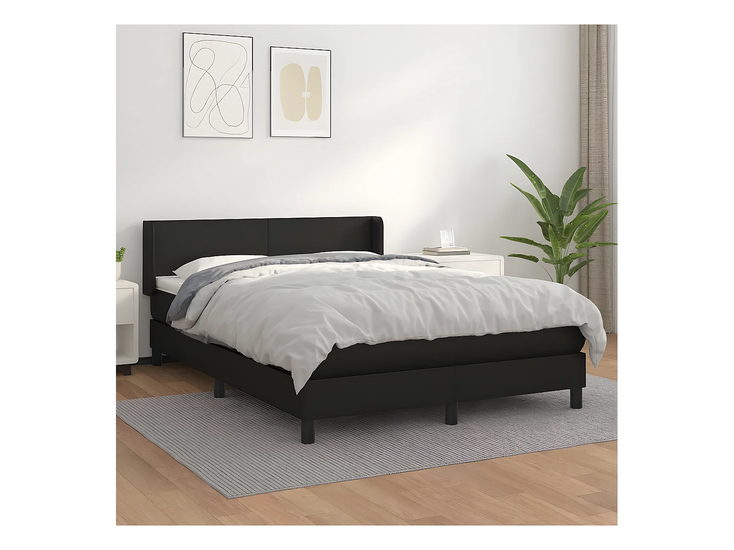 Sommier à lattes de lit avec matelas Noir 140x190 Similicuir