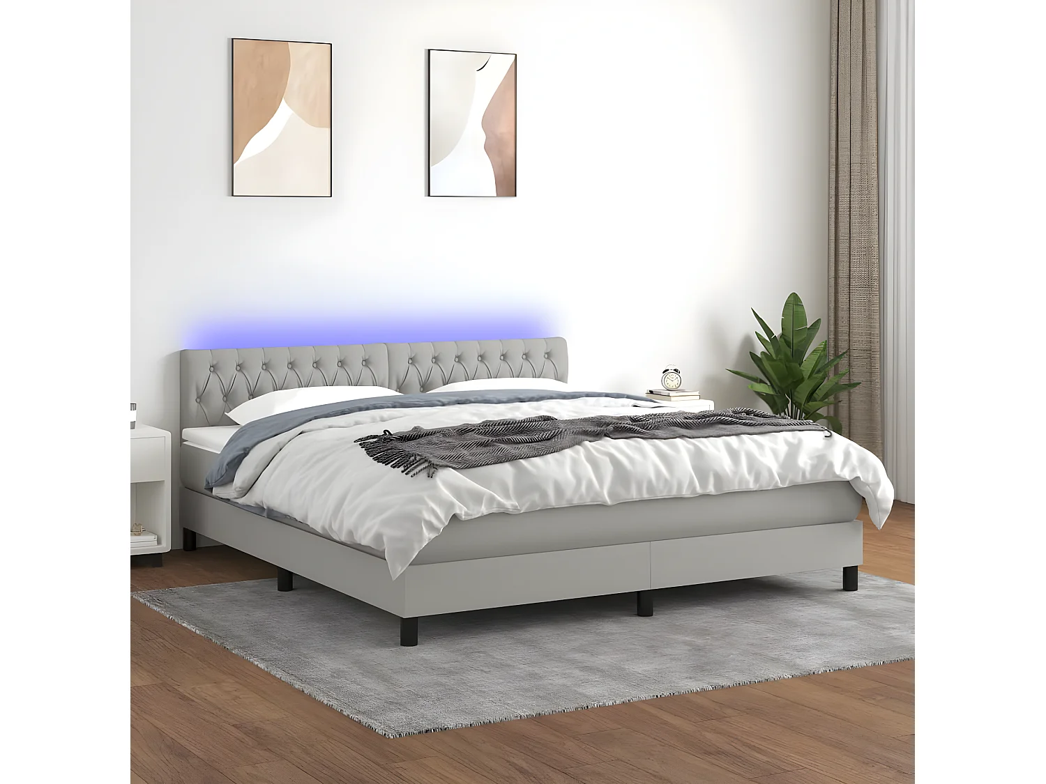 Sommier à lattes de lit et matelas et LED Gris clair 180x200