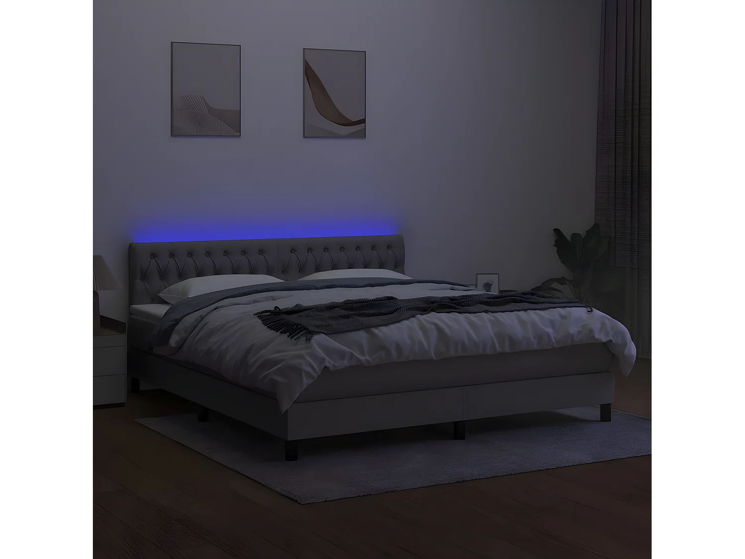 Sommier à lattes de lit et matelas et LED Gris clair 180x200