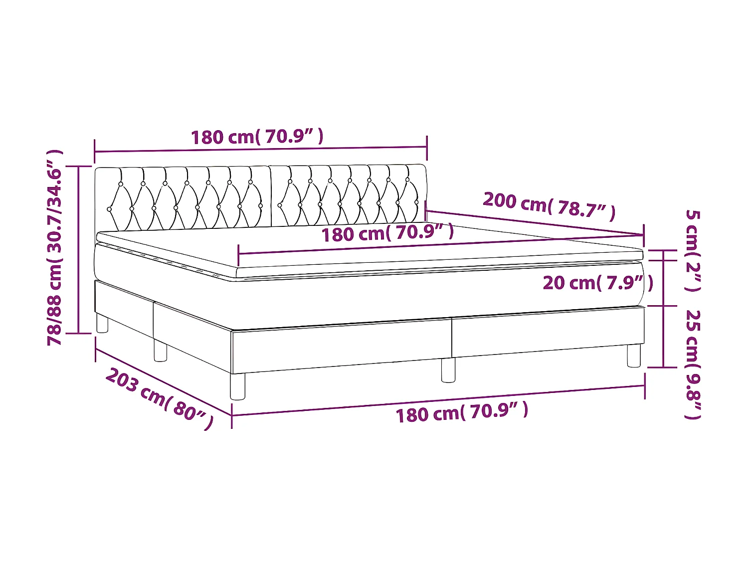 Sommier à lattes de lit et matelas et LED Gris clair 180x200