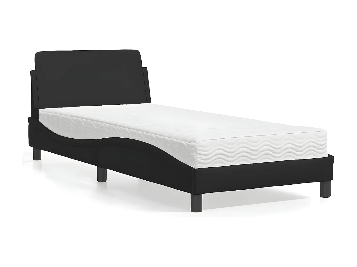 Lit avec matelas noir 90x200 similicuir