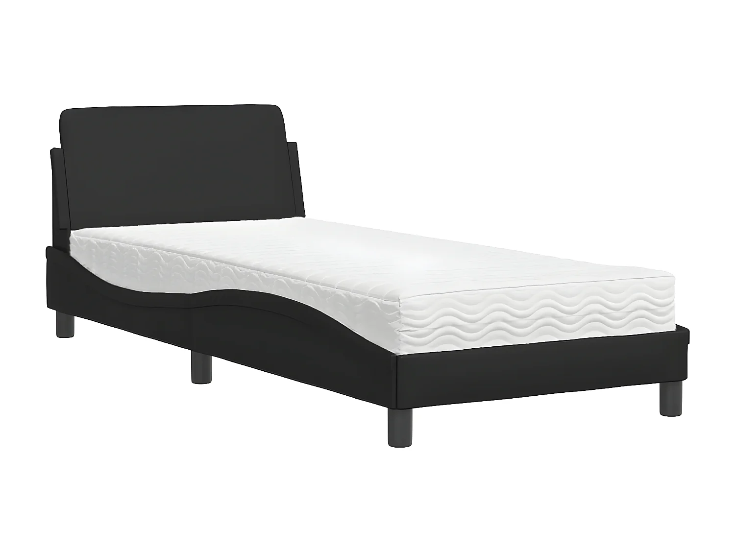 Lit avec matelas noir 90x200 similicuir