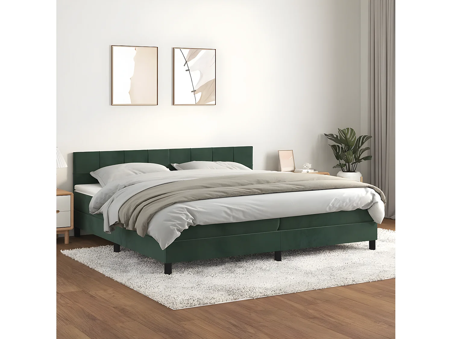 Sommier à lattes de lit et matelas Vert foncé 200x200 Velours