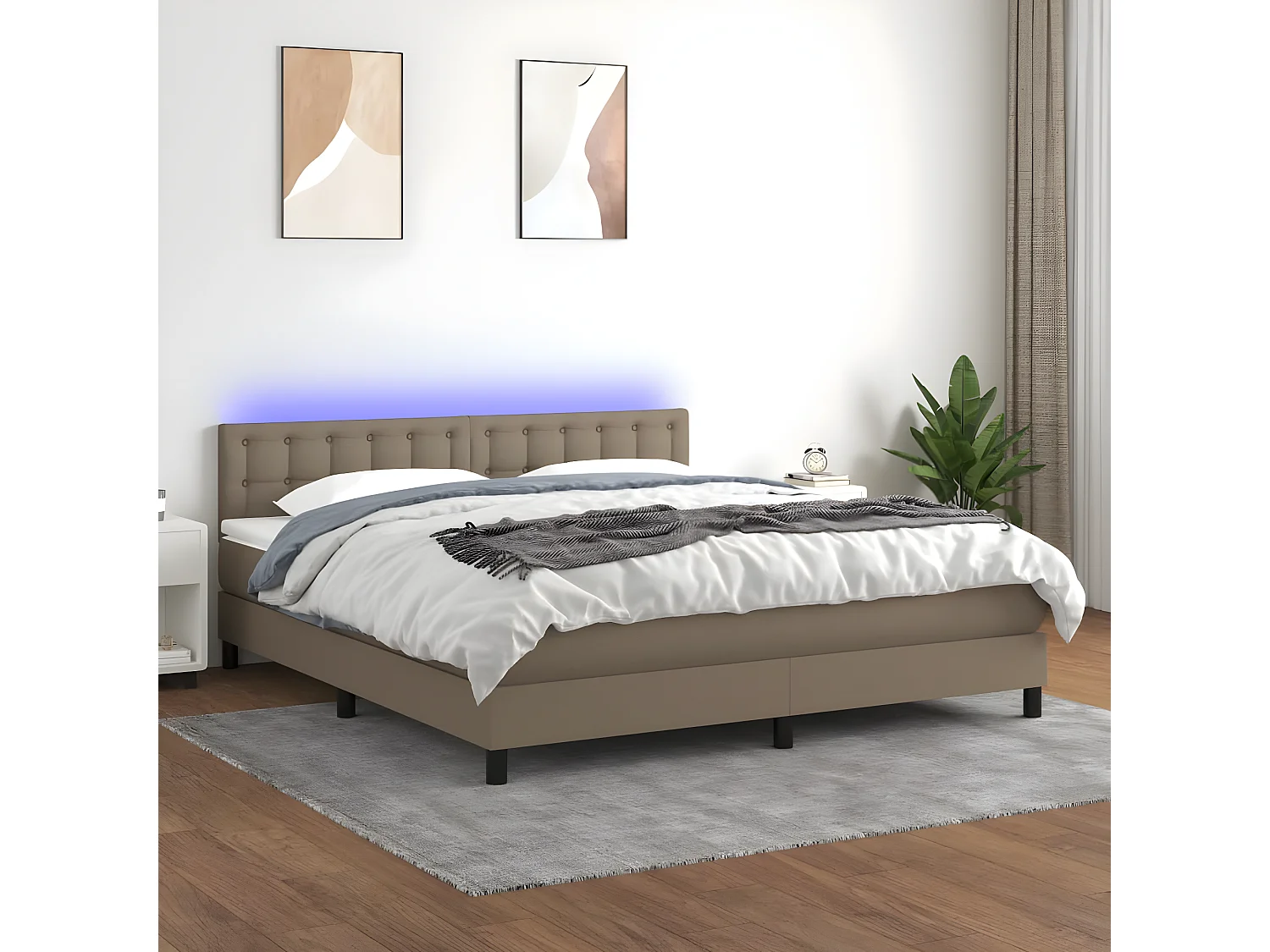 Sommier à lattes de lit avec matelas LED Taupe 180x200 Tissu