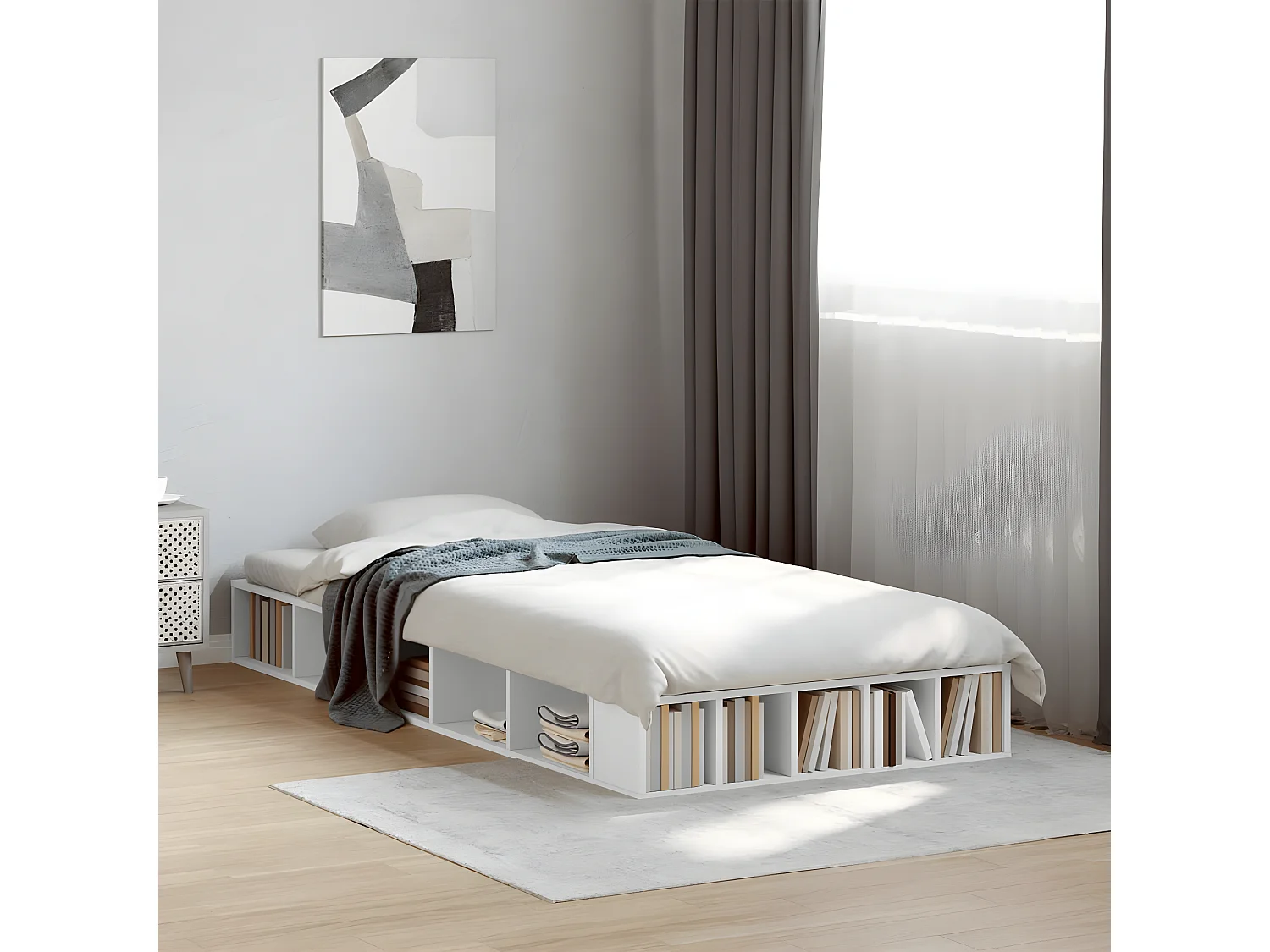 Cadre de lit blanc 90x190 bois d'ingénierie