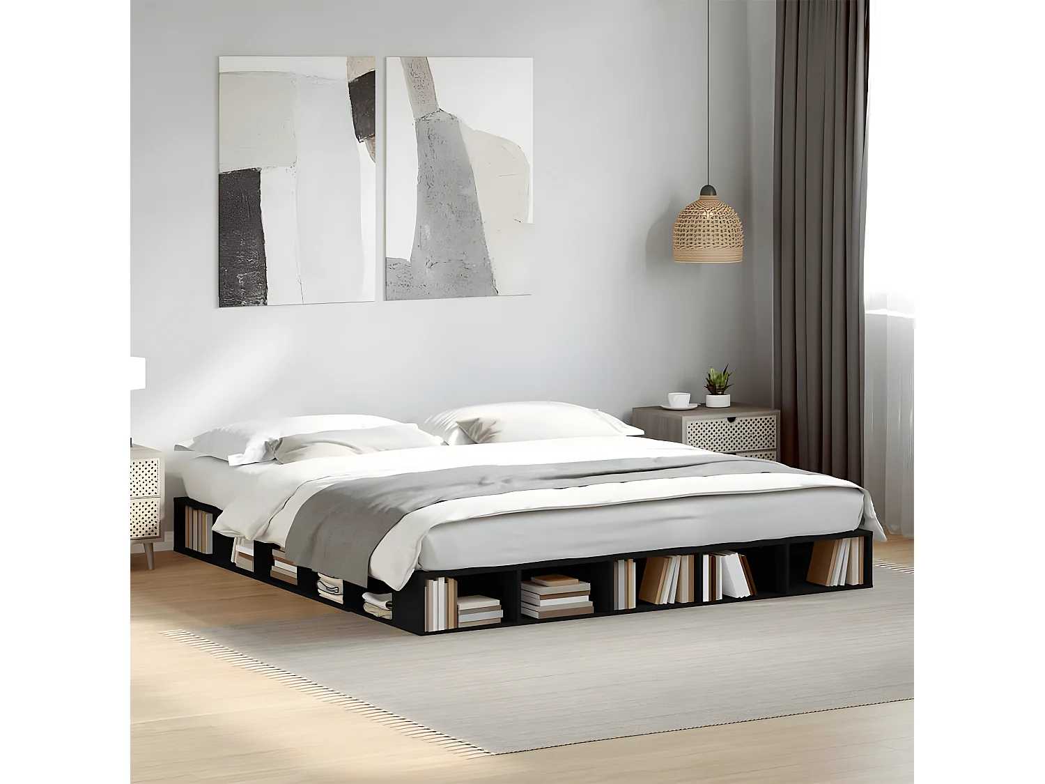 Cadre de lit noir 200x200 bois d'ingénierie